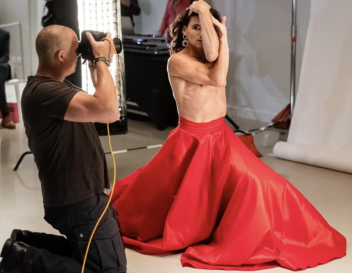 Fernando Duarte photographed by Nigel Barker — editorial shoot in red ball gown